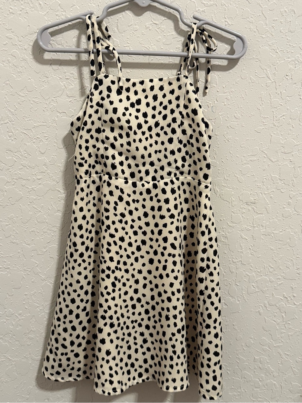 GB girls Cream Dress with Black Spot Print and Tie Straps